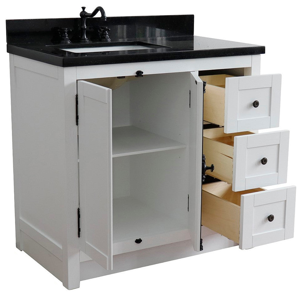 37" Vanity, Glacier Ash With Black Galaxy Top, Left Doors/Left Rectangle Sink