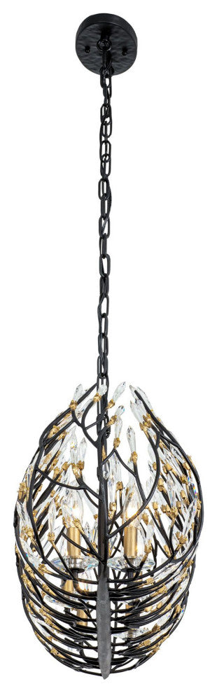 Bask 6-Lt Crystal Linear Pendant - Matte Black/French Gold
