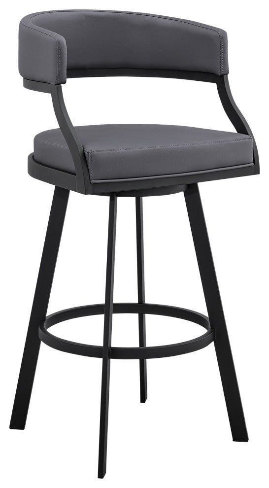Dione 26" Counter Height Swivel Grey Faux Leather and Black Metal Bar Stool