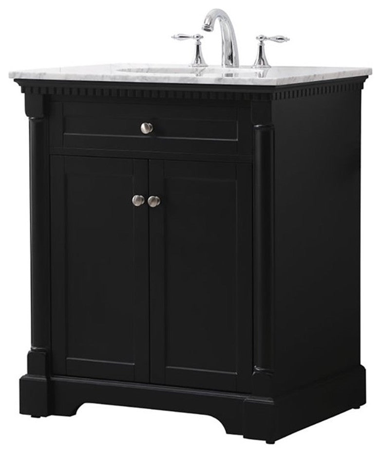 Elegant Decor Clarence 30" Solid Wood Metal Single Bathroom Vanity Set in Black