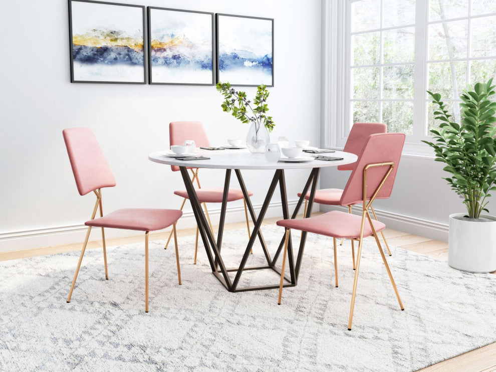 Dining Chair, Set of 2, Steel Metal, Fabric, Pink, Gold, Bar Kitchen Pub Bistro