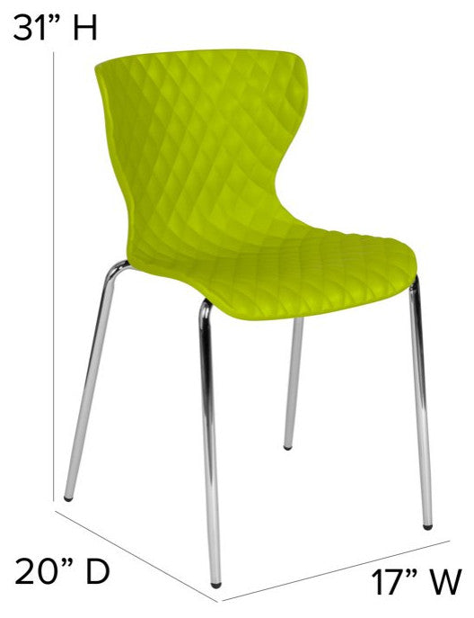 Set of 4 Stackable Dining Chair, Ripple Diamond Patterned Seat, Citrus Green
