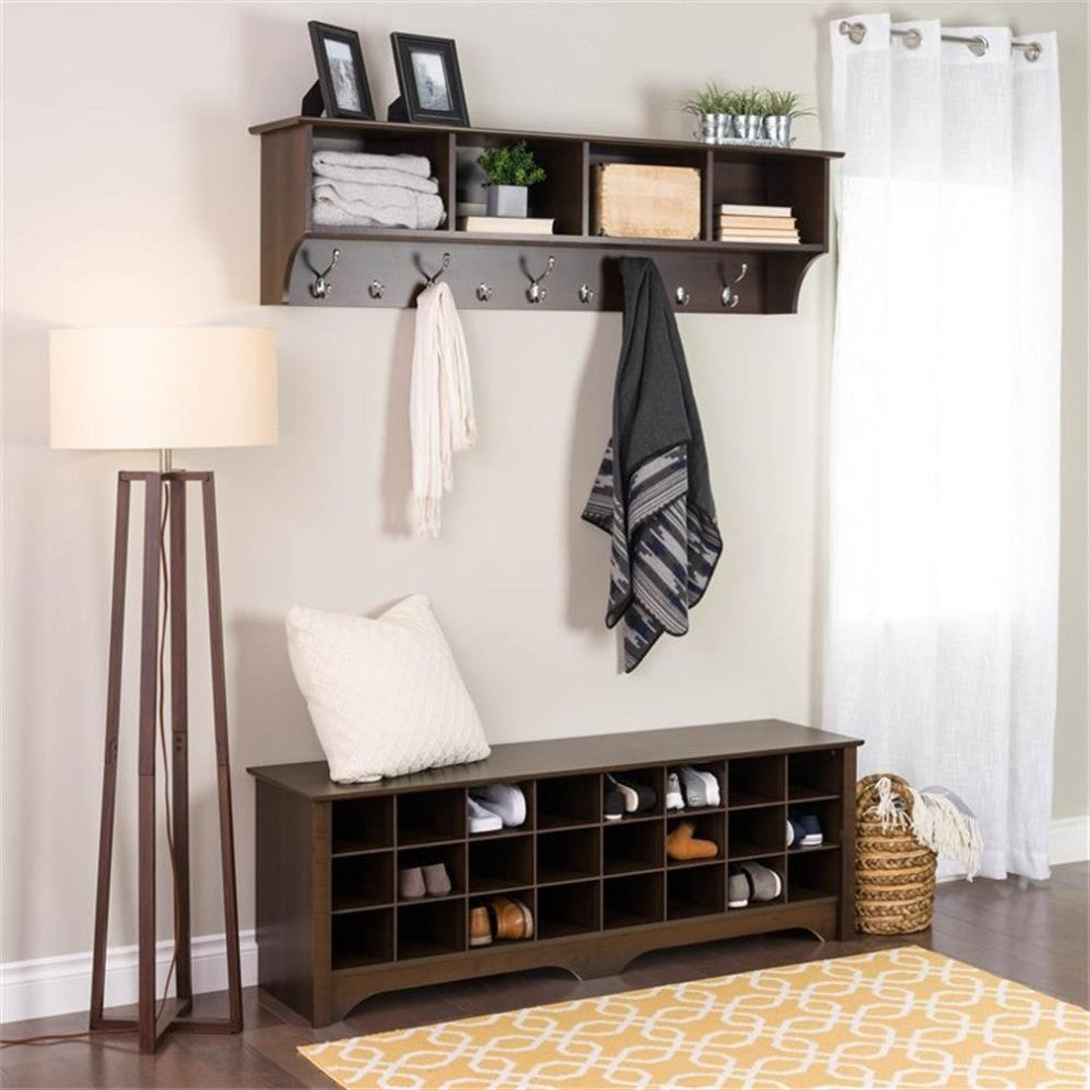 Prepac 60" Shoe Cubby Bench in Espresso