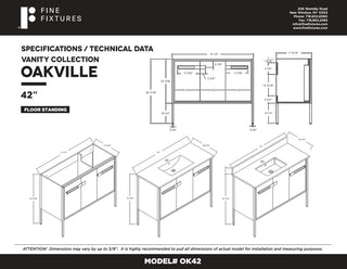 Oakville Bath Vanity, Ceramic Sink, Black Coal Oak, 42 Inch, Chrome Hardware