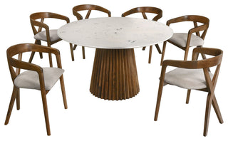 Modrest Nancy, Weiss Mid-Century Modern Marble, Walnut Dining Table Set