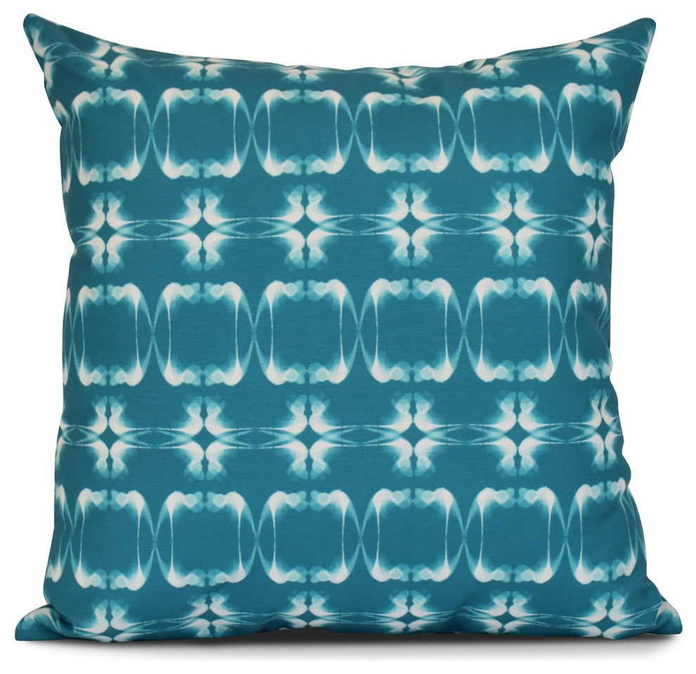 Summer Picnic, Geometric Print Outdoor Pillow, Teal, 16"x16"