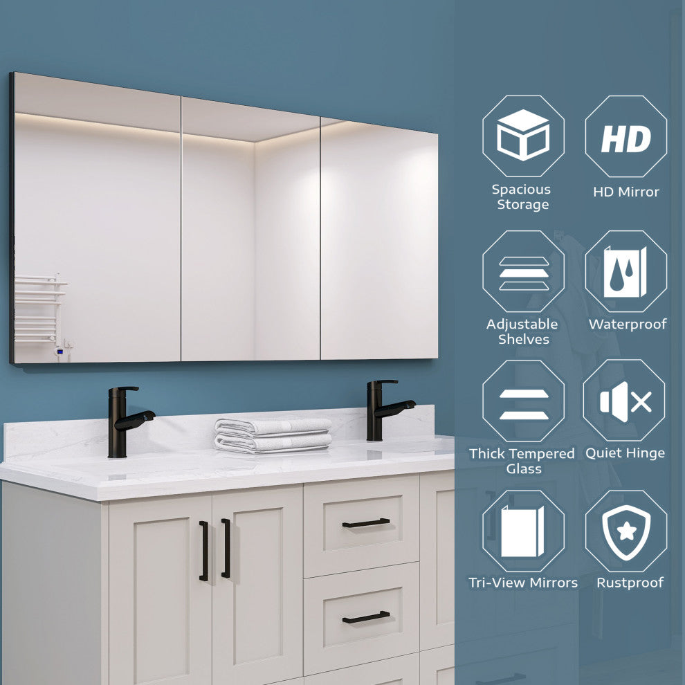 60'' W 30'' H Recessed or Surface Mount Frameless Medicine Cabinet with Mirrors