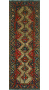 Fine Vintage Distressed Kamil Navy/Red Runner, 3'4x9'7
