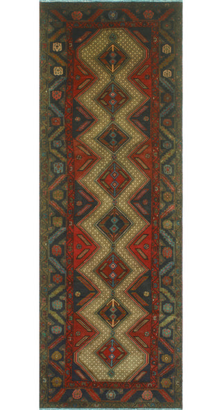 Fine Vintage Distressed Kamil Navy/Red Runner, 3'4x9'7