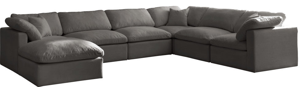 Plush Velvet / Down Standard Comfort 7-Piece U-Shaped Modular Sectional, Grey