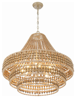 Silas 8-Light Burnished Silver Chandelier, Natural Wood Beads