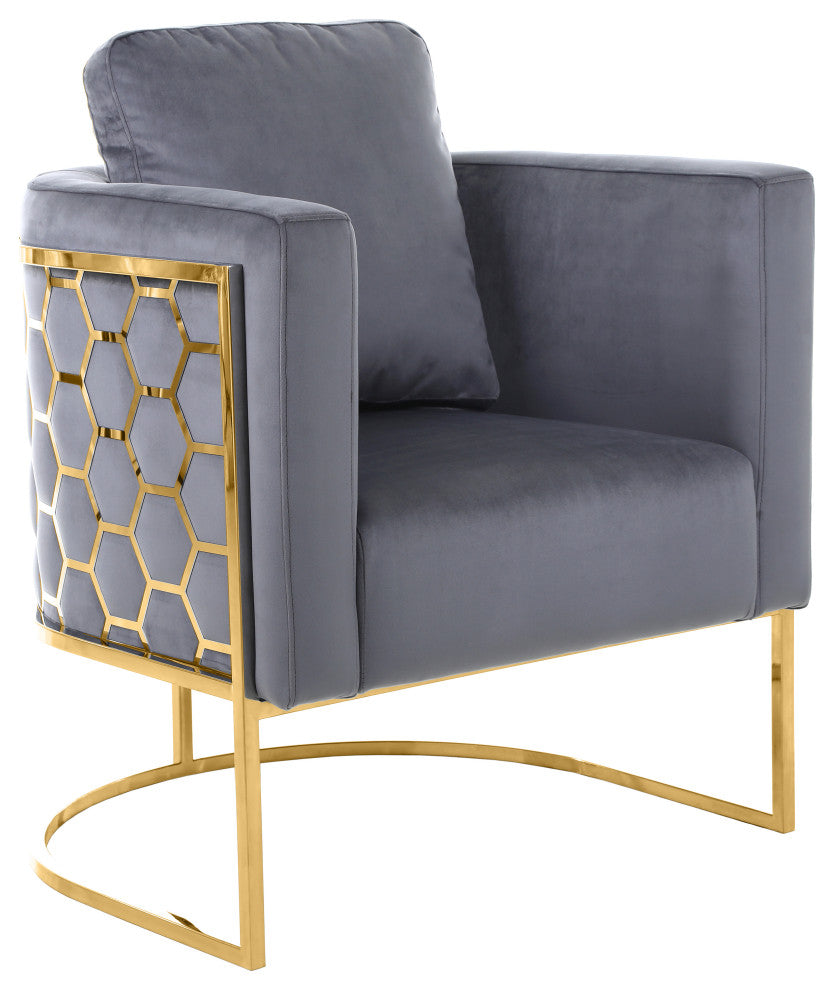 Casa Velvet Upholstered Chair, Grey, Gold Finish