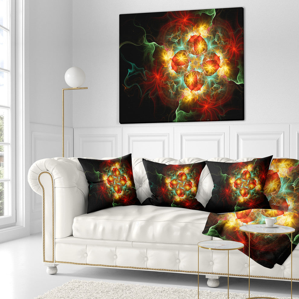 Fractal Yellow N Red Flower Floral Throw Pillow, 18"x18"