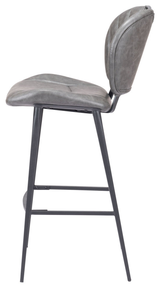 Bar Stool Chair Barstool, Faux Vinyl Leather, Steel, Vintage Gray, Black