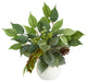 13" Mixed Greens Artificial Plant, White Planter