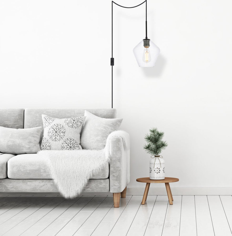 Georgie 1-Light Black and Clear Glass Plug-In Pendant