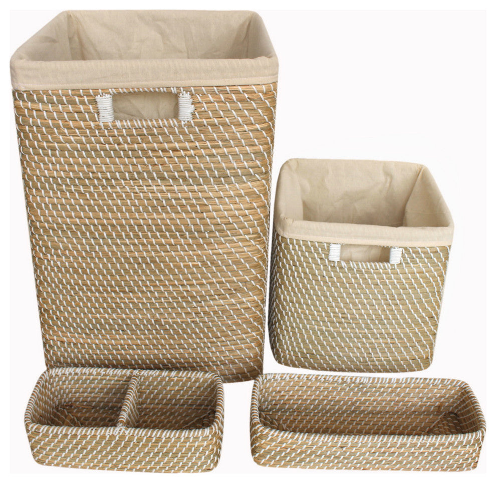 Prestwick Set of Five Hamper and Bath Storage, Natural and White