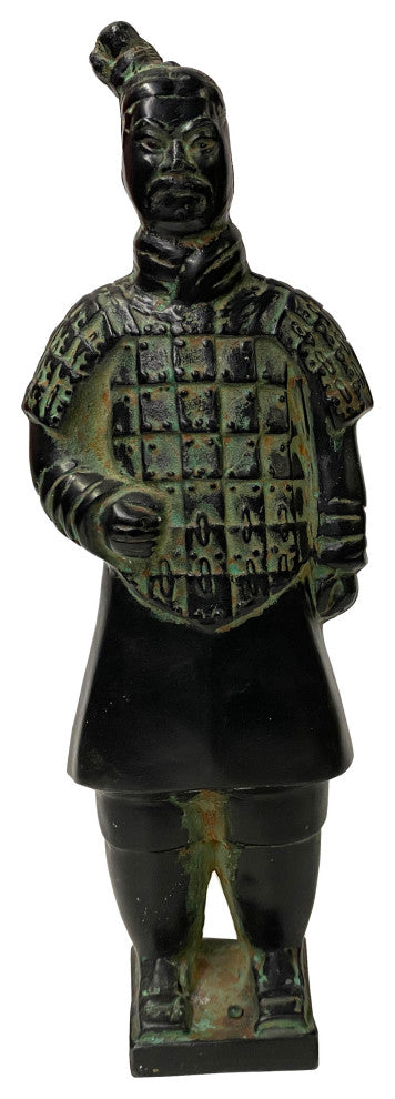 Chinese Black Green Rustic Ancient Artistic Terra Cotta Soldier Figure Hws2454
