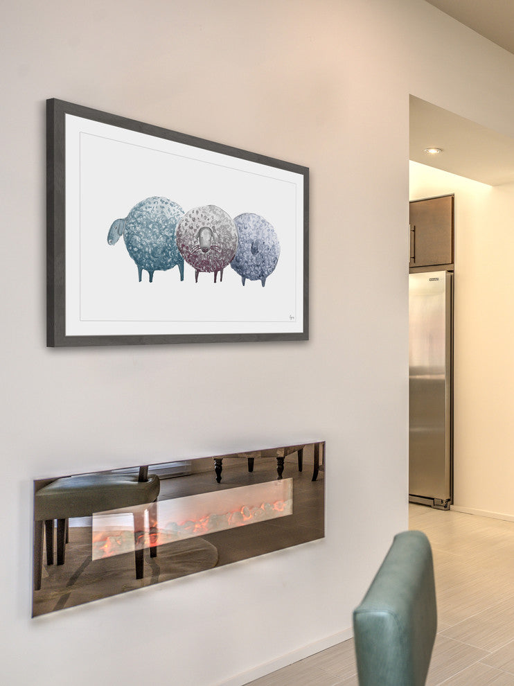 "Trois Mouton" Framed Painting Print, 24"x16"