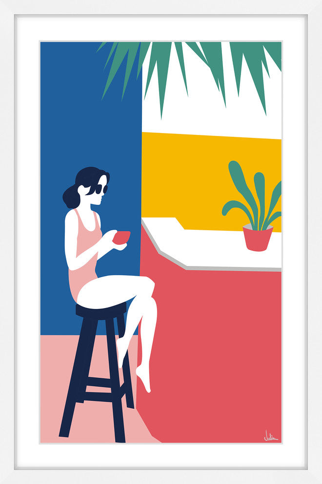 "A Lady at the Beach Bar" Framed Painting Print, 12"x18"