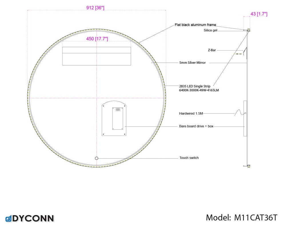 Dyconn M11 Tr-Color Round 36" LED Mirror