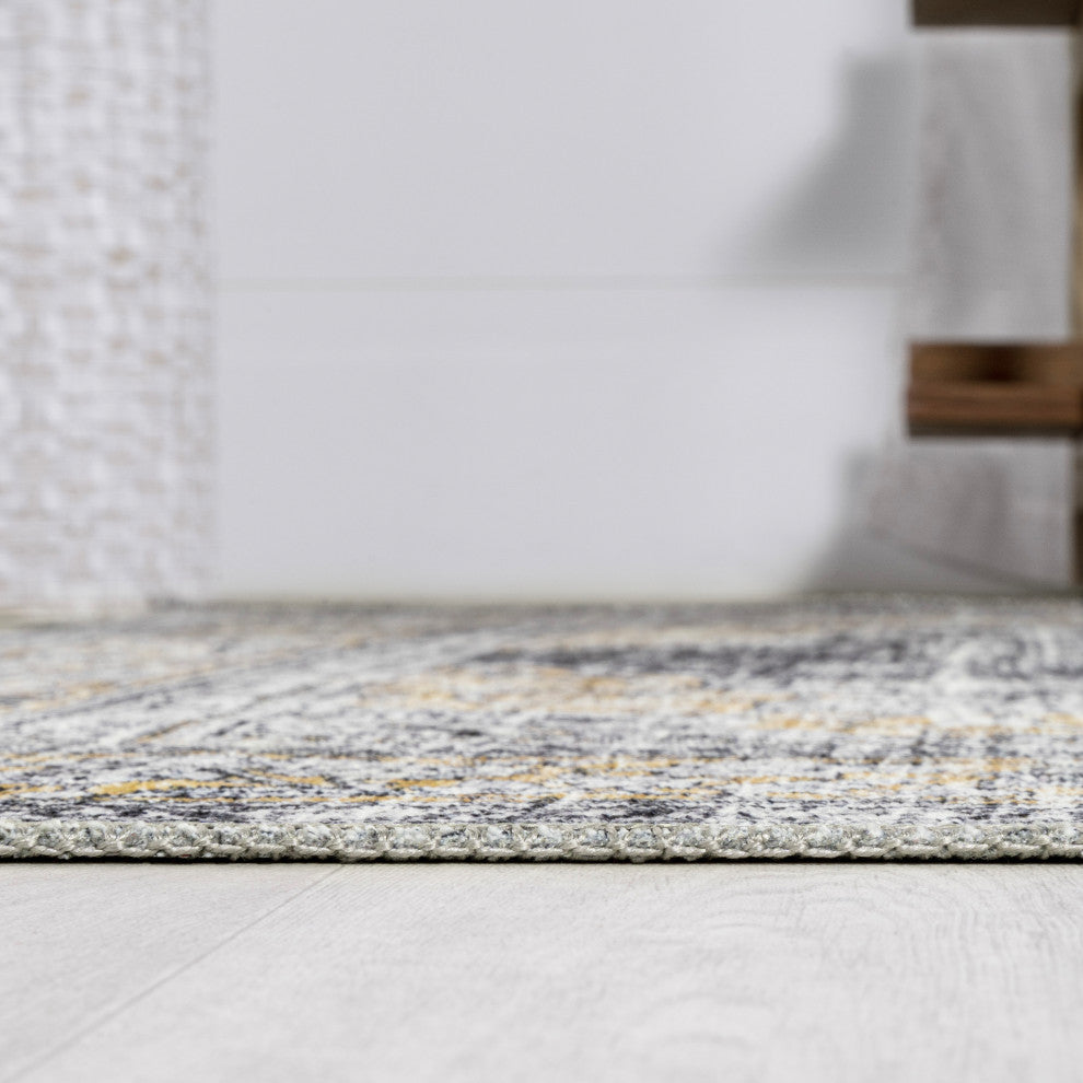 Bausch Distressed Chenille Washable Dark Gray/Yellow 4 ft. x 6 ft. Area Rug