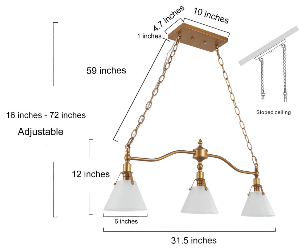 LNC Modern 3-Light Distressed Gold Linear Kitchen Island Chandelier