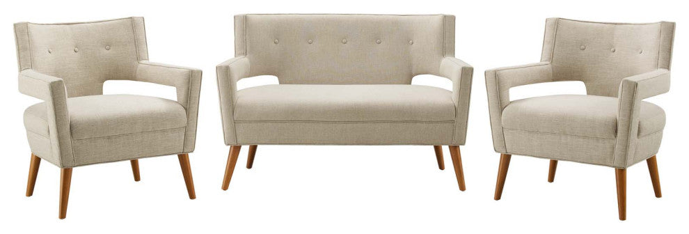 Armchair and Loveseat Sofa Set, Fabric, Beige, Modern, Living Lounge Hospitality