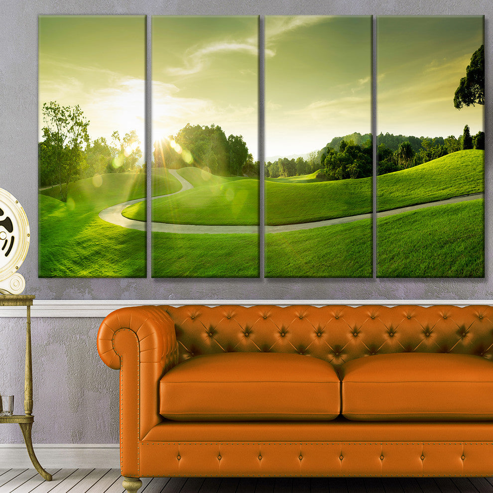 Green Valley Panorama, Landscape Canvas Art Print, 48"x28", 4 Panels