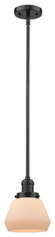 Fulton 1-Light LED Mini Pendant, Oil Rubbed Bronze, Glass: Matte White Cased