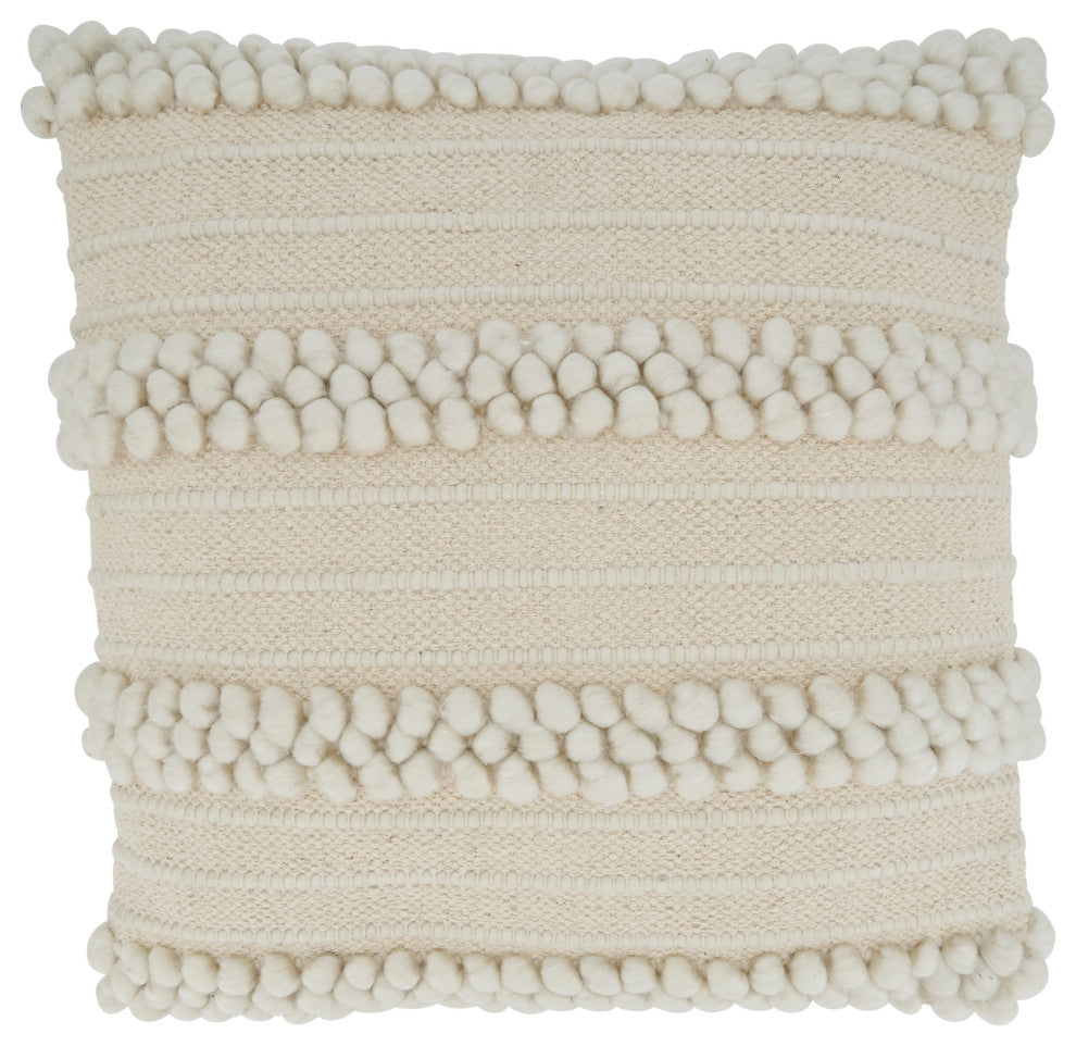 Striped Poly-Filled Throw Pillow With Pom Pom Design