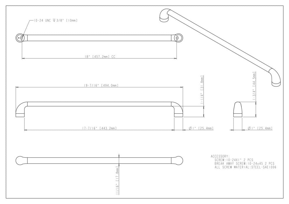 Jeffrey Alexander 329-18 Loxley 18" Center to Center Smooth - Satin Nickel