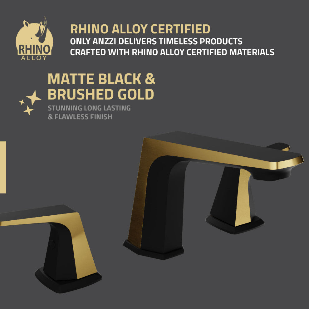 2-Handle 3-Hole Widespread Bathroom Faucet, Matte Black Brushed Gold