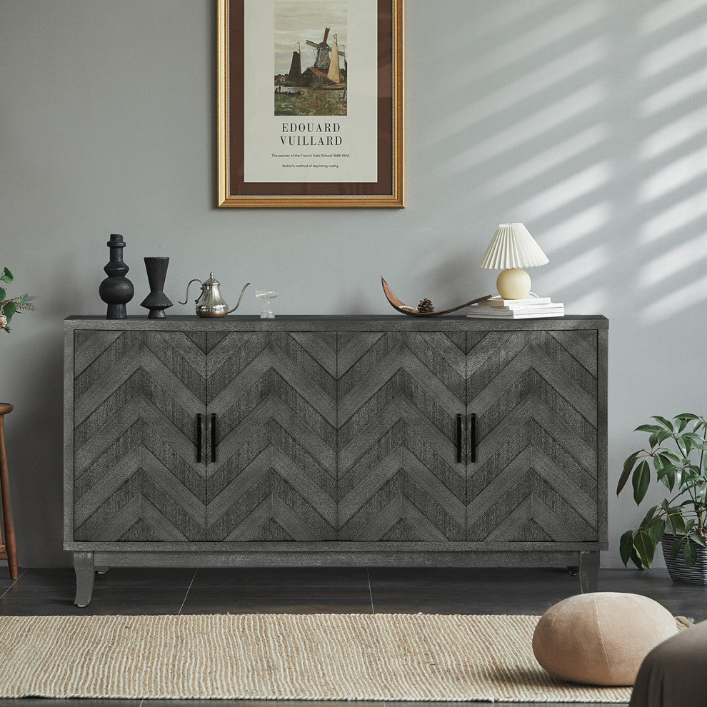 TATEUS Stronger Vintage Style Buffet Cabinet, Lacquered Accent Gray