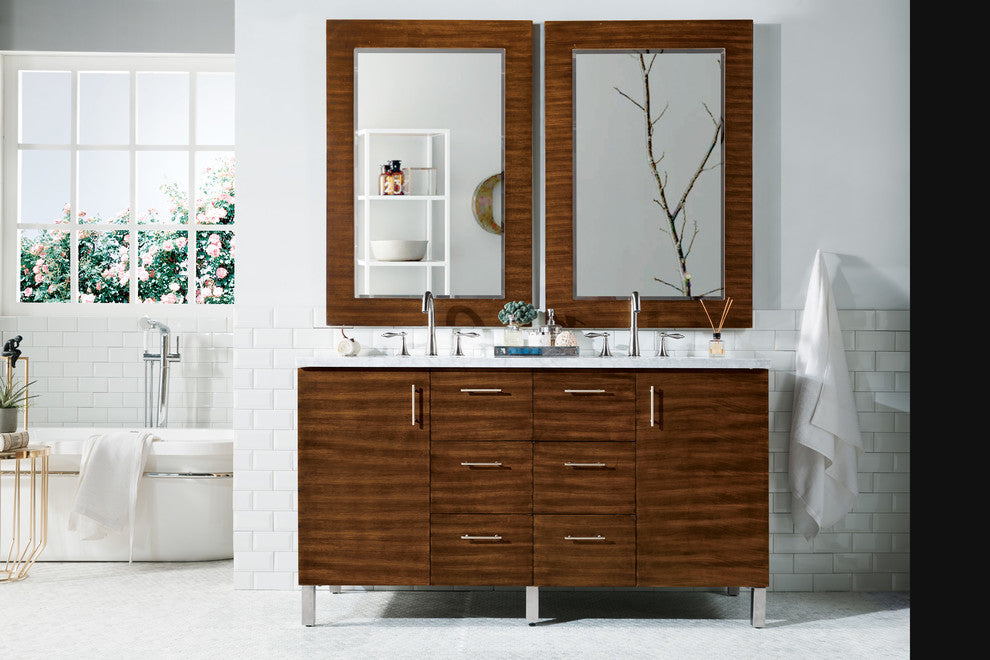 Metropolitan 60" Double Vanity, American Walnut, No Top, Without Top