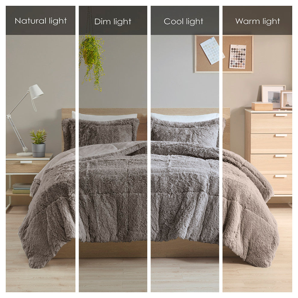 Intelligent Design Malea Shaggy Faux Fur Comforter Mini Set, Grey