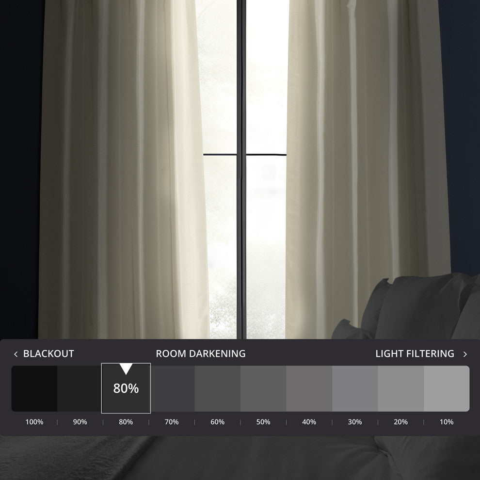 Ruched Vintage Faux Dupioni Silk Curtain Single Panel, Off White, 50" X 108"