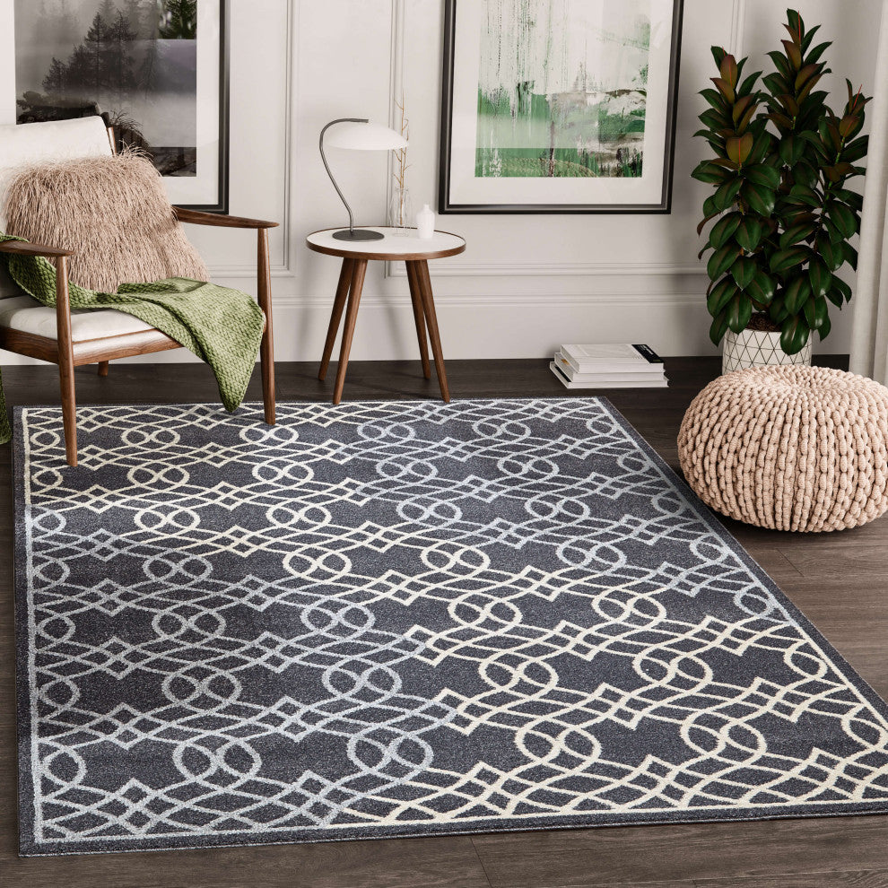 Abani Quartz QRZ180A Grey White Traditional Moroccan Trellis Area Rug