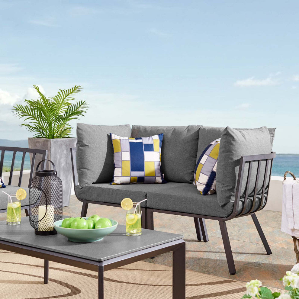 Lounge Loveseat Sofa, Aluminum, Metal, Gray, Modern, Outdoor Patio Cafe