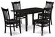 5-Pc Dining Table Set 4 Dining Chairs, Butterfly Leaf Table, Black