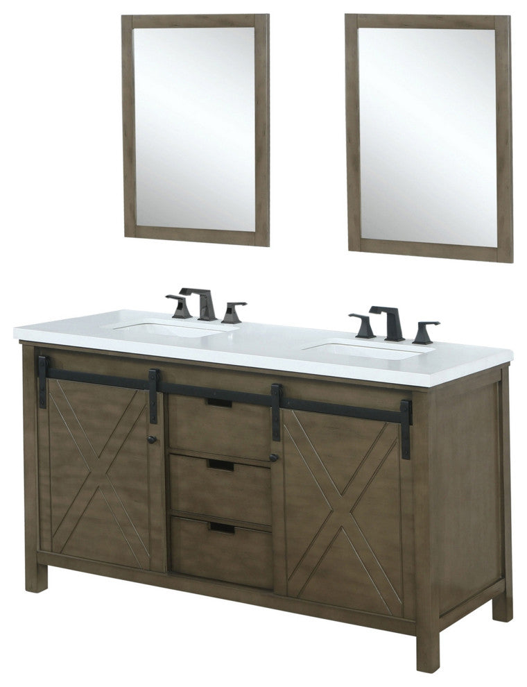 Marsyas Transitional Rustic Brown 60" Double Vanity Set