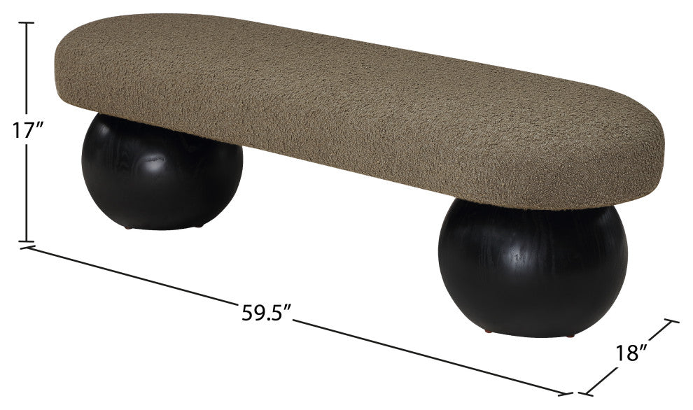 Meridian Furniture Bowie Boucle Fabric Upholstered Bench, Olive, Black Finish