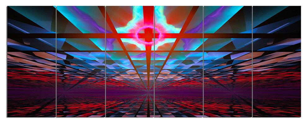 Blue Cosmic Horizons Apocalypse, Abstract Art on Canvas, 70"x28", 6 Panels