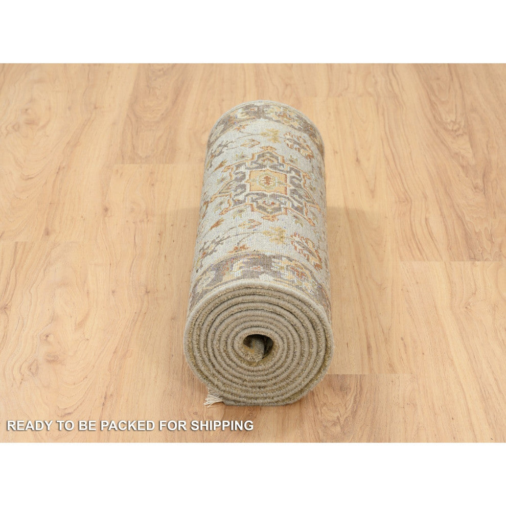 Beige Karijihooz Design, Hand Knotted, Soft Wool Oriental Rug, 2'7" x 12'1"