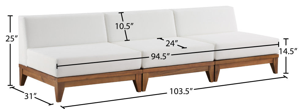 Rio Water Resistant Fabric  Patio 3-Piece Modular Sofa, Off White