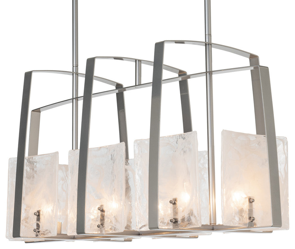 Arc Linear Pendant, Sterling Finish, White Swirl Glass