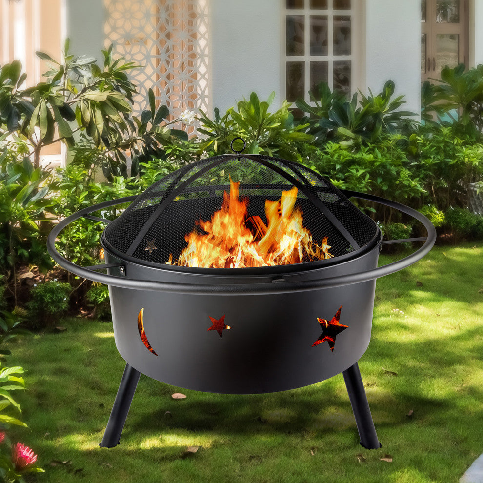 26.4'' H x 32'' W Iron Wood Burning Outdoor Fire Pit