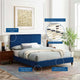 Platform Bed Frame, Queen Size, Velvet, Blue Navy, Modern Contemporary, Bedroom