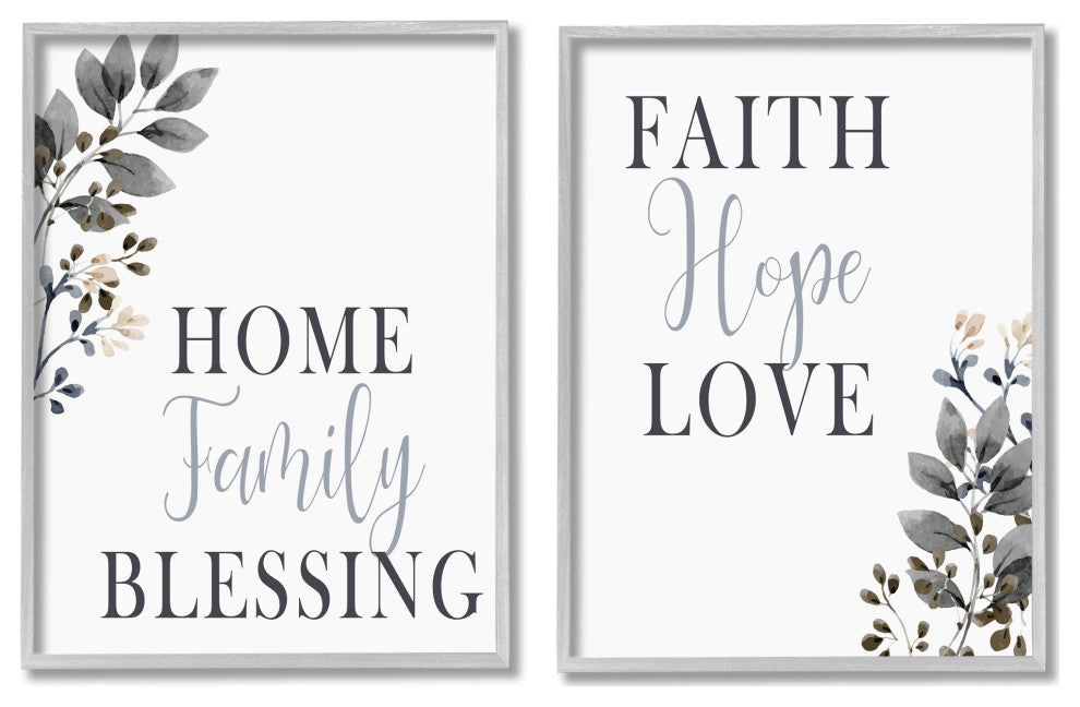 Faith Hope Home Family Phrases Soft Black Florals,11 x 14