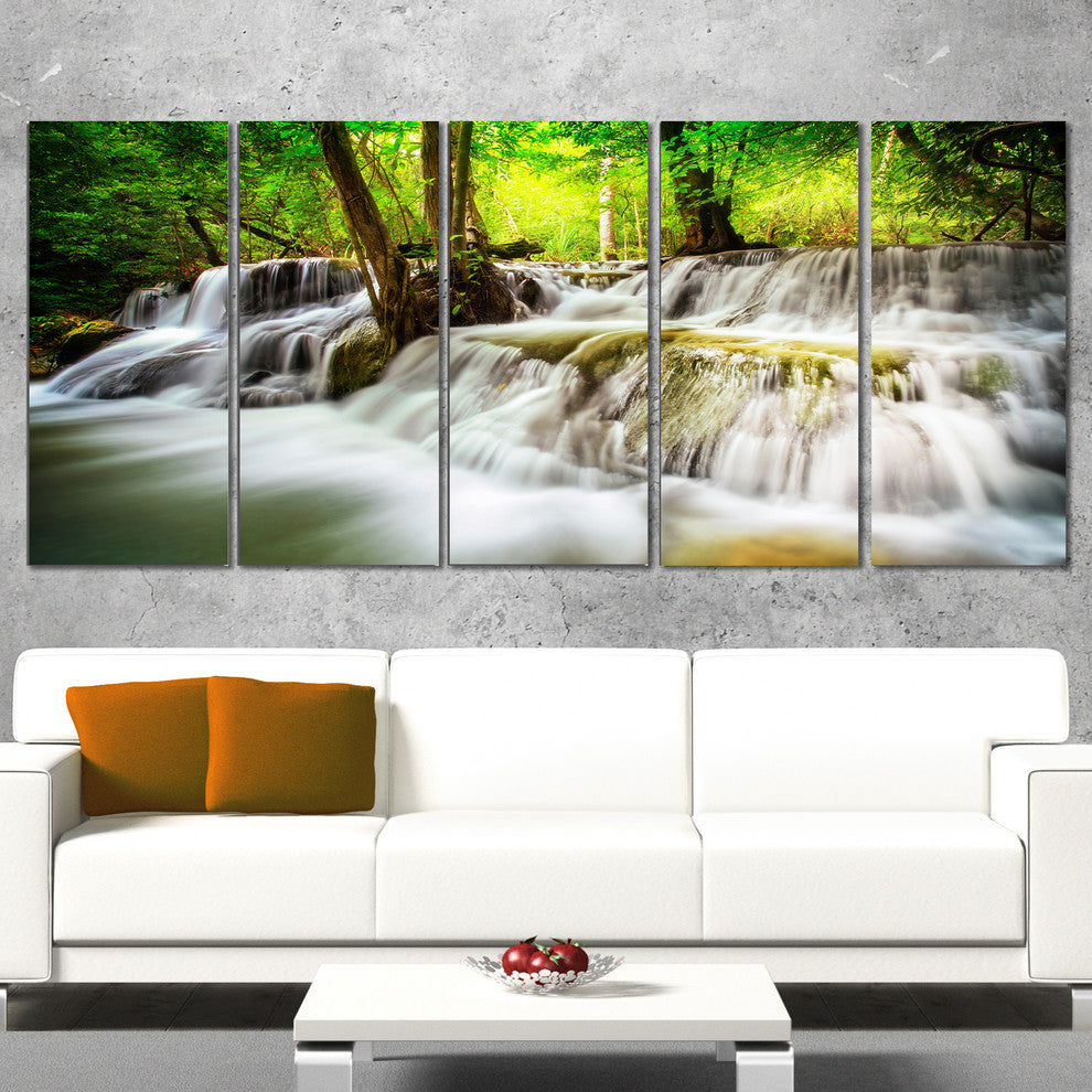 "Level Five of Erawan Waterfall" Landscape Canvas Print, 5 Panels, 60"x28"
